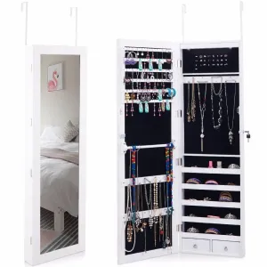 Upscale Door Mount Mirror and Lockable Jewelry Organizer with LED Light (ships within the US only)