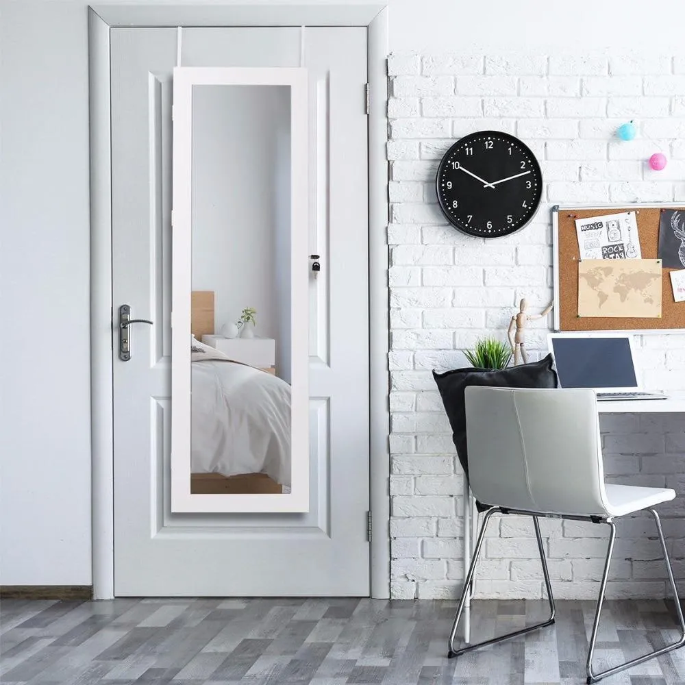 Upscale Door Mount Mirror and Lockable Jewelry Organizer with LED Light (ships within the US only)