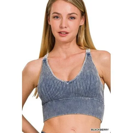 V Neck Washed rib Seamless Bra Padded Tank Top