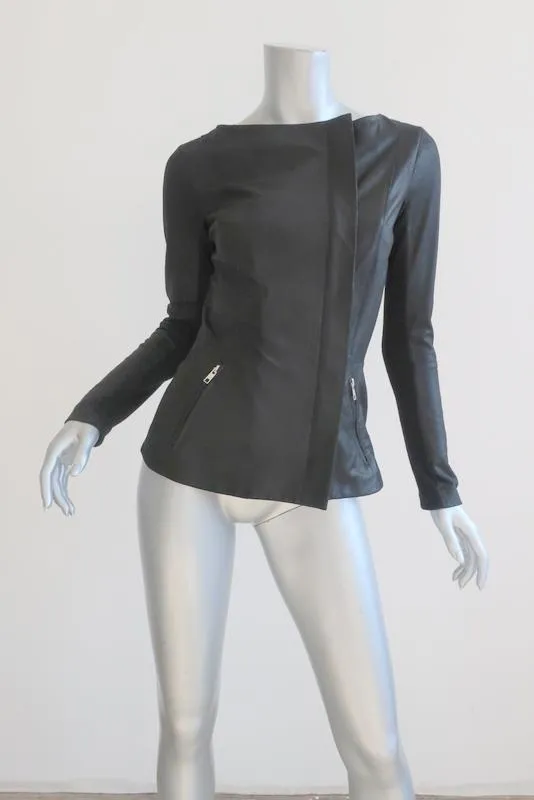 VEDA Leather Jacket Black Size Small Asymmetrical Zip Moto Jacket