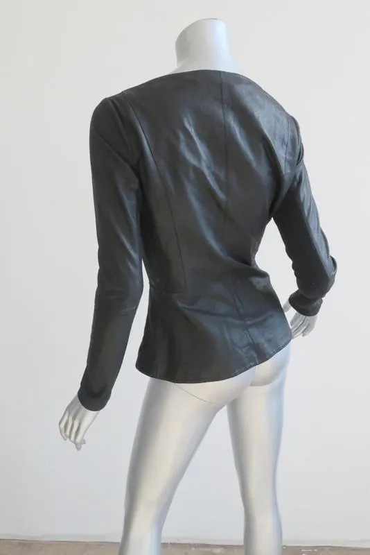 VEDA Leather Jacket Black Size Small Asymmetrical Zip Moto Jacket