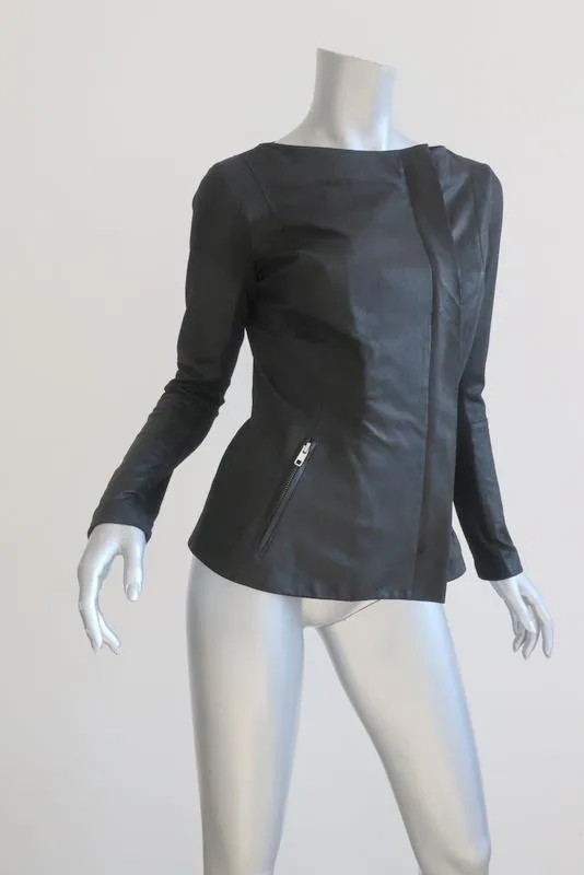 VEDA Leather Jacket Black Size Small Asymmetrical Zip Moto Jacket