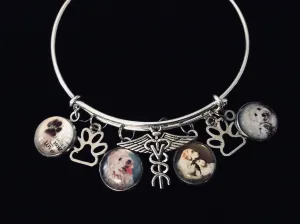 Veterinarian Jewelry Adjustable Charm Bracelet Dog Pet Animal Doctor Vet Gift Expandable Silver Bangle One Size Fits All