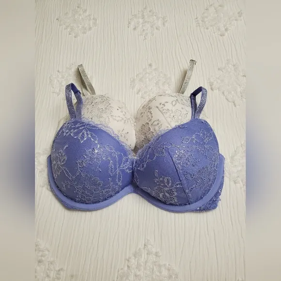 Victoria's Secret Dream Angels Padded Demi Bra's Size 32D Lot Of 2 Lace Crystal