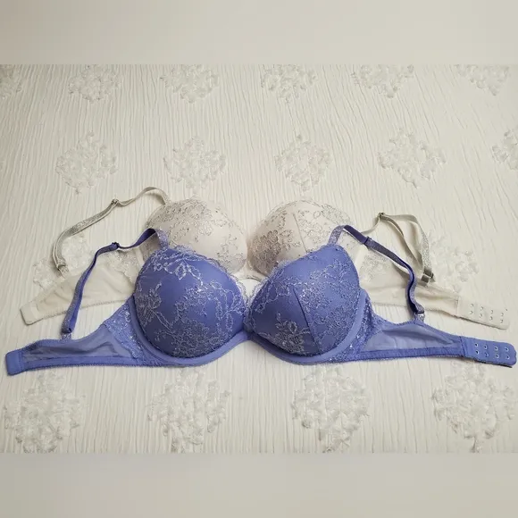 Victoria's Secret Dream Angels Padded Demi Bra's Size 32D Lot Of 2 Lace Crystal