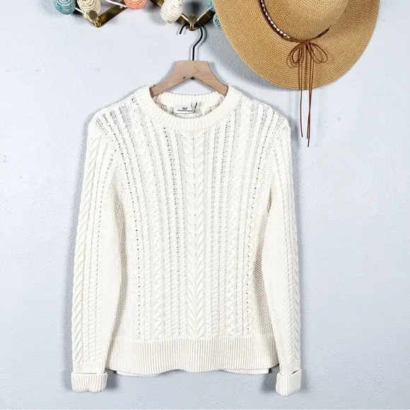 Vineyard Vines Textured Fisherman Crewneck Sweater Cotton Merino Wool Blend