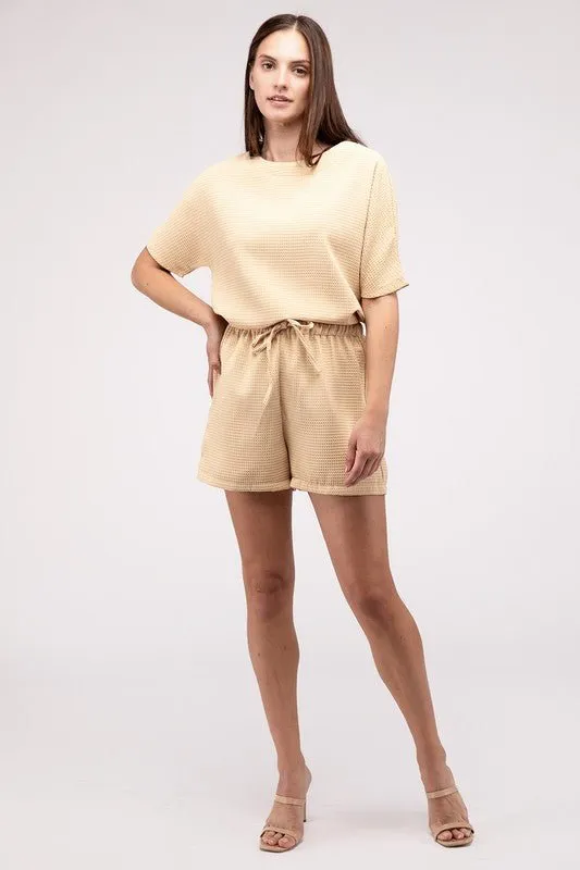 Waffle Round Neck Top and Short Set