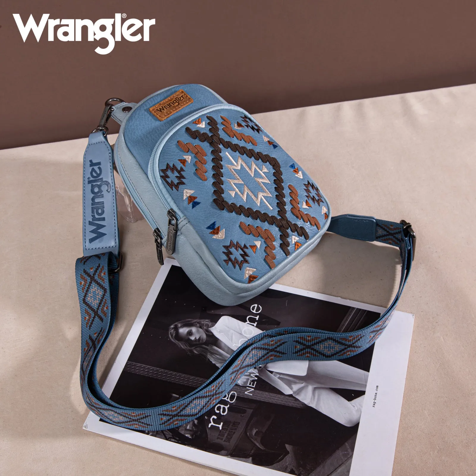 WG2214-210  Wrangler Southwestern Embroidered Sling Bag  - Jean