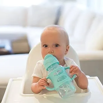 Wide-Neck Sippy Straw Bottle with Handles, 270mL, Gray, 6m 