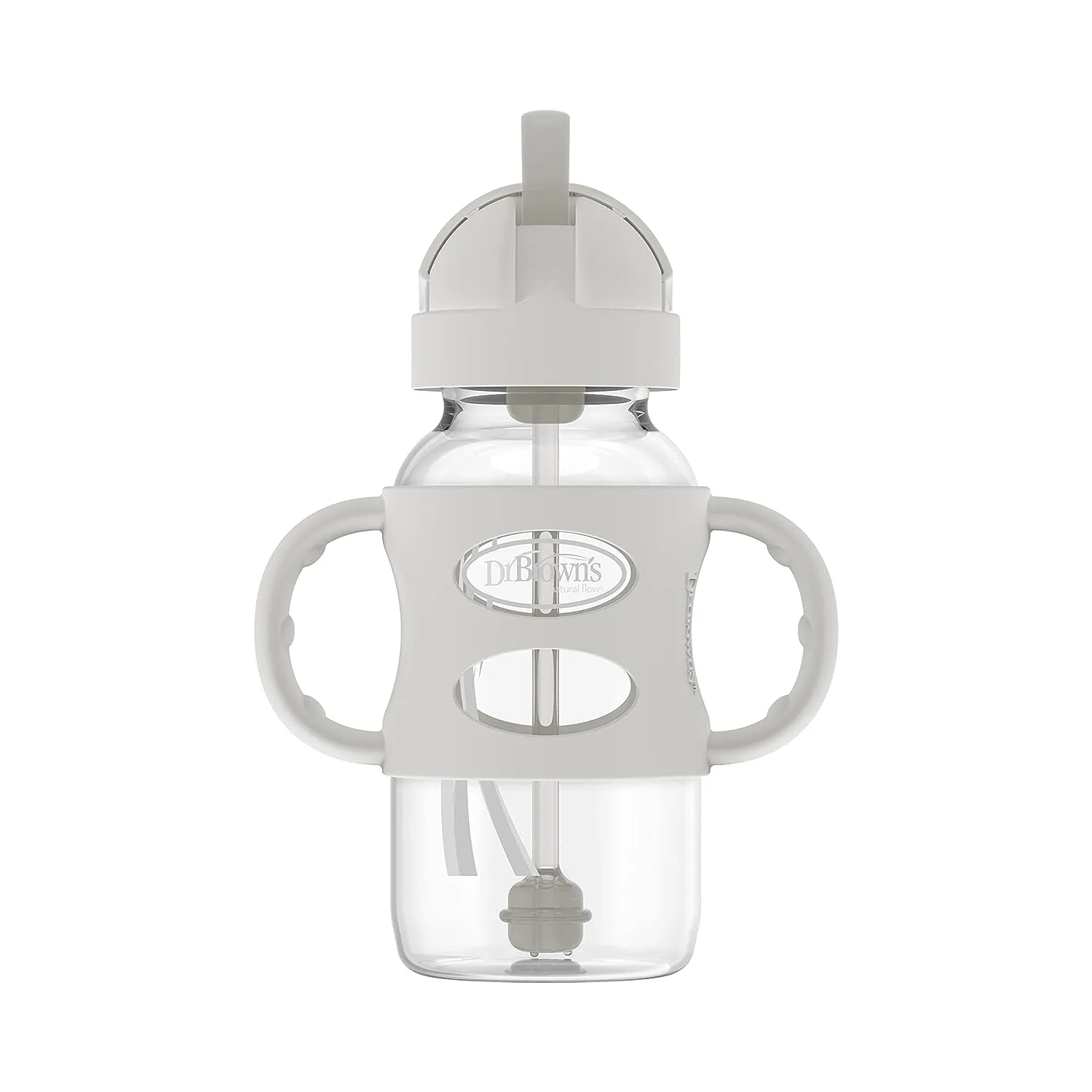Wide-Neck Sippy Straw Bottle with Handles, 270mL, Gray, 6m 
