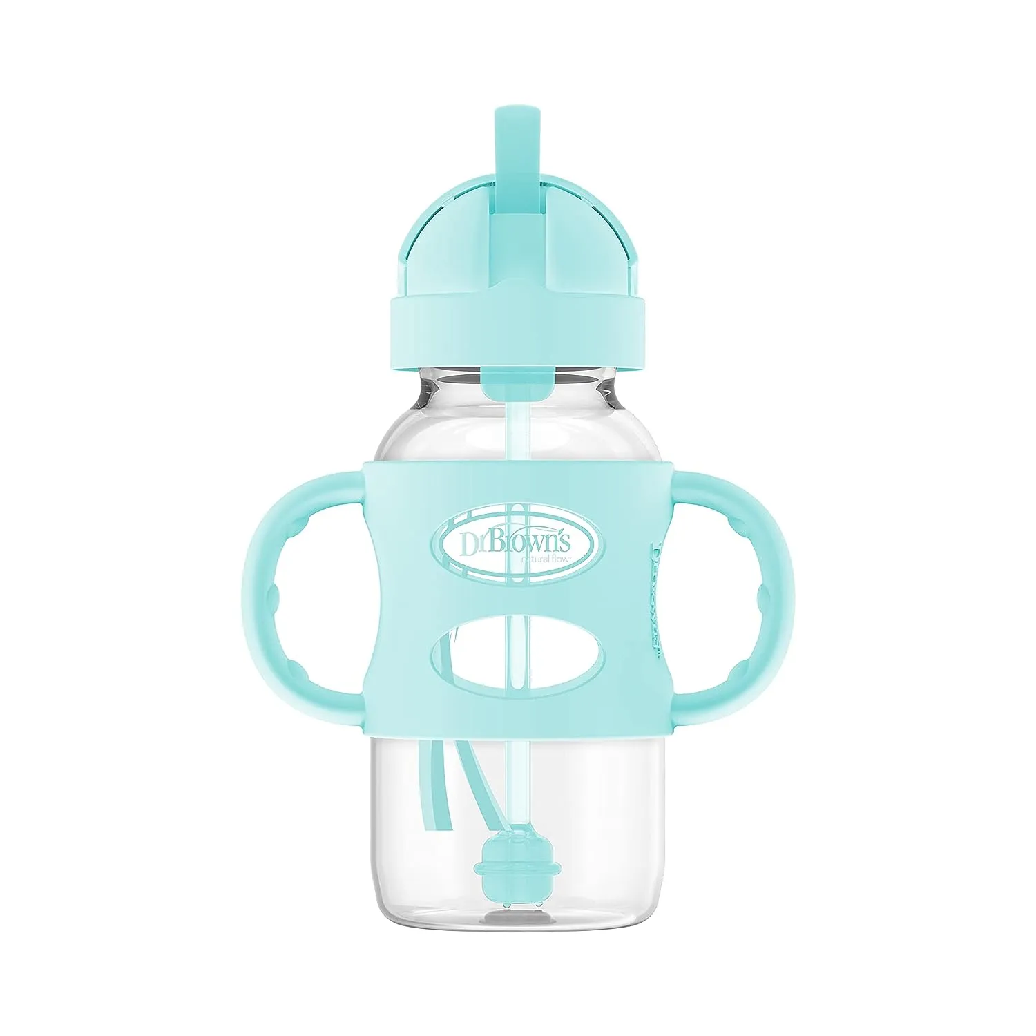 Wide-Neck Sippy Straw Bottle with Handles, 270mL, Gray, 6m 