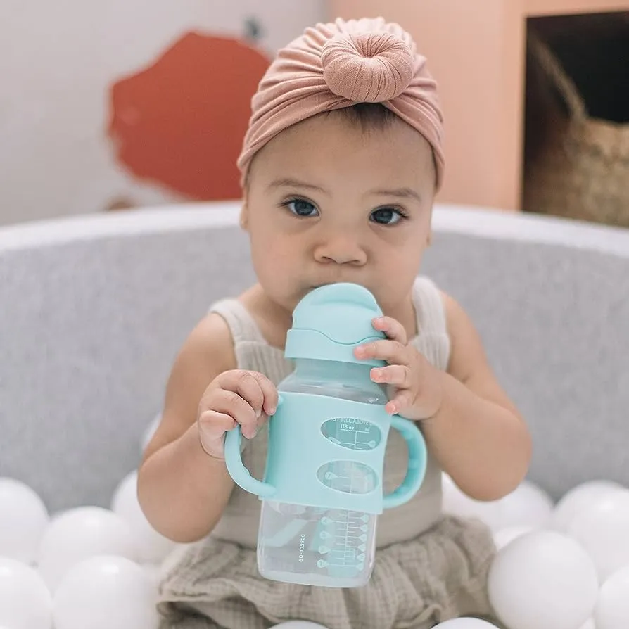 Wide-Neck Sippy Straw Bottle with Handles, 270mL, Gray, 6m 