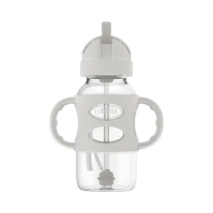 Wide-Neck Sippy Straw Bottle with Handles, 270mL, Gray, 6m 