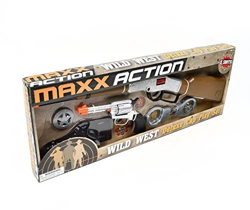 Wild West Cap Play Set – 5 Piece Western Toys for Kids | Cowboy Sheriff Cap Blaster with Handcuffs | Ring Caps Sold Separately - Maxx Action