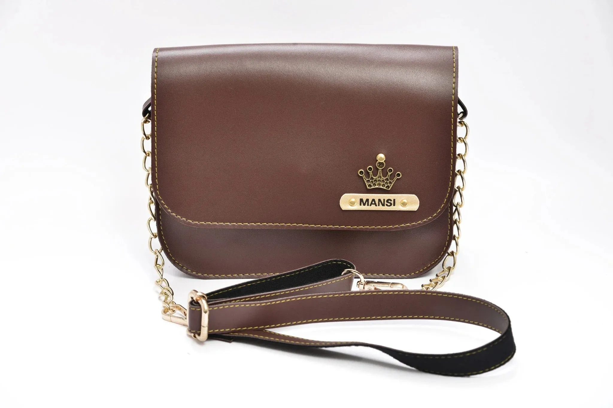 Women's Combo : Mini Makeup Kit & Chained Sling Bag (Brown)
