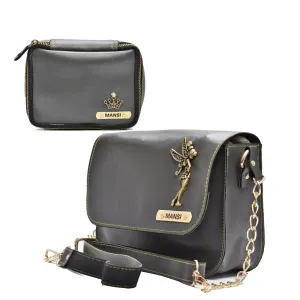 Women's Combo : Mini Makeup Kit & Chained Sling Bag (Grey)