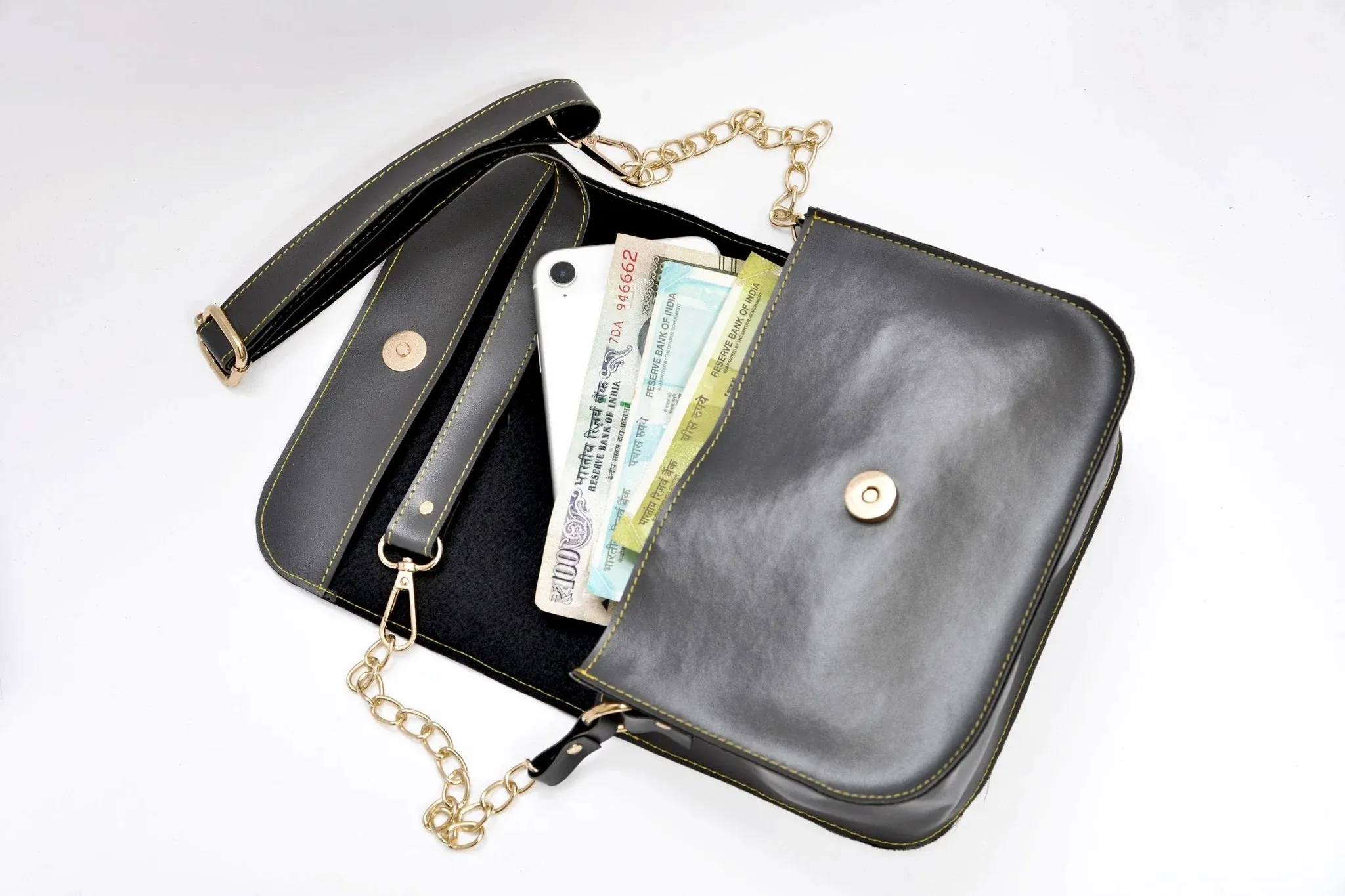 Women's Combo : Mini Makeup Kit & Chained Sling Bag (Grey)