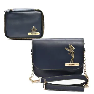 Women's Combo : Mini Makeup Kit & Chained Sling Bag (Royal Blue)