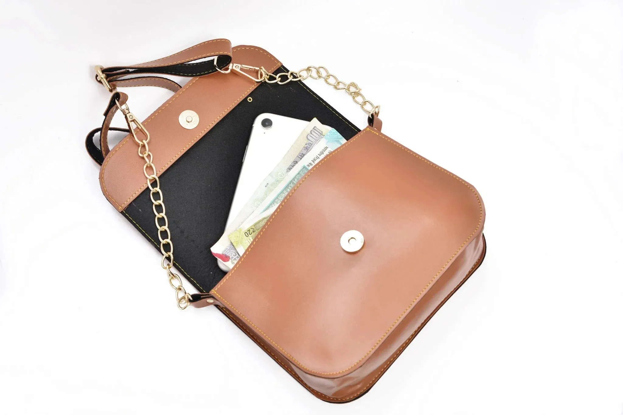 Women's Combo : Mini Makeup Kit & Chained Sling Bag (Tan)