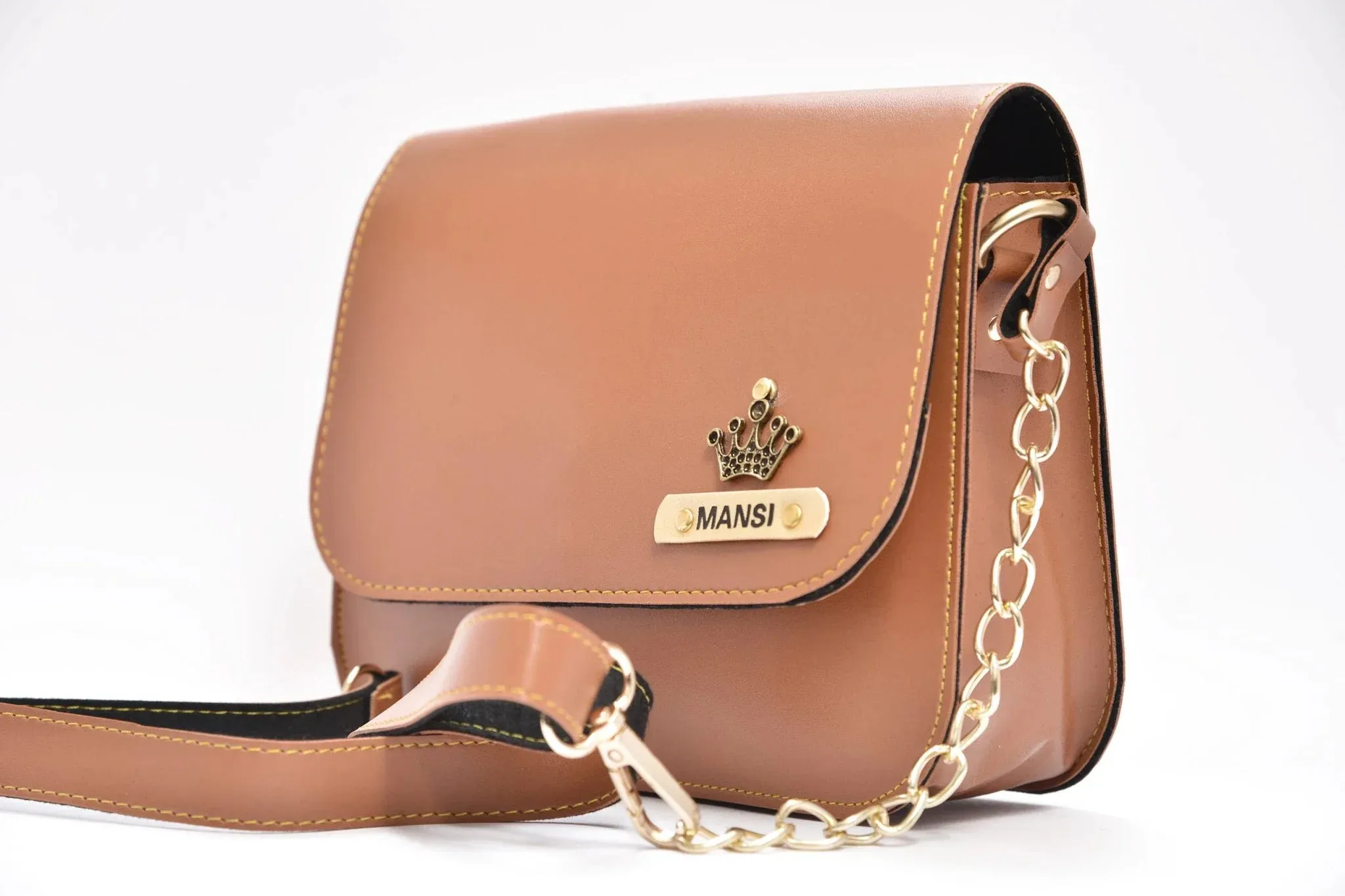 Women's Combo : Mini Makeup Kit & Chained Sling Bag (Tan)