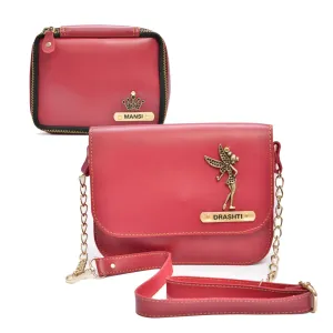 Women's Combo : Mini Makeup Kit & Chained Sling Bag (Wine)