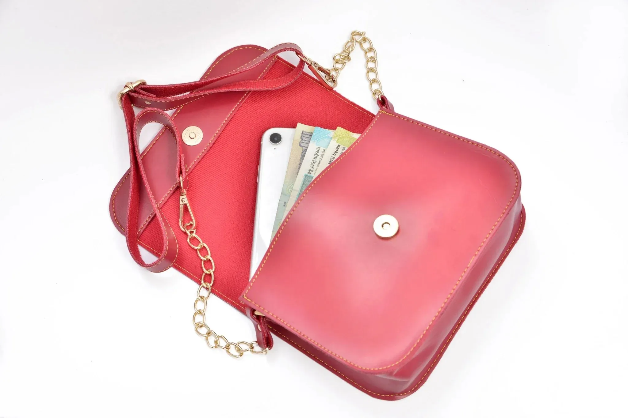 Women's Combo : Mini Makeup Kit & Chained Sling Bag (Wine)