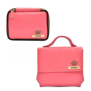 Women's Combo : Mini Makeup Kit & Sling Bag (Pink)