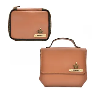 Women's Combo : Mini Makeup Kit & Sling Bag (TAN)