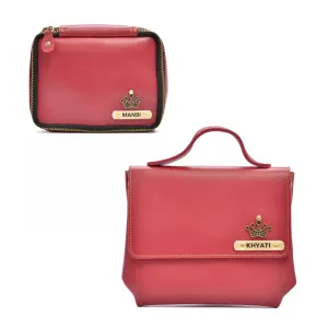 Women's Combo : Mini Makeup Kit & Sling Bag (Wine)