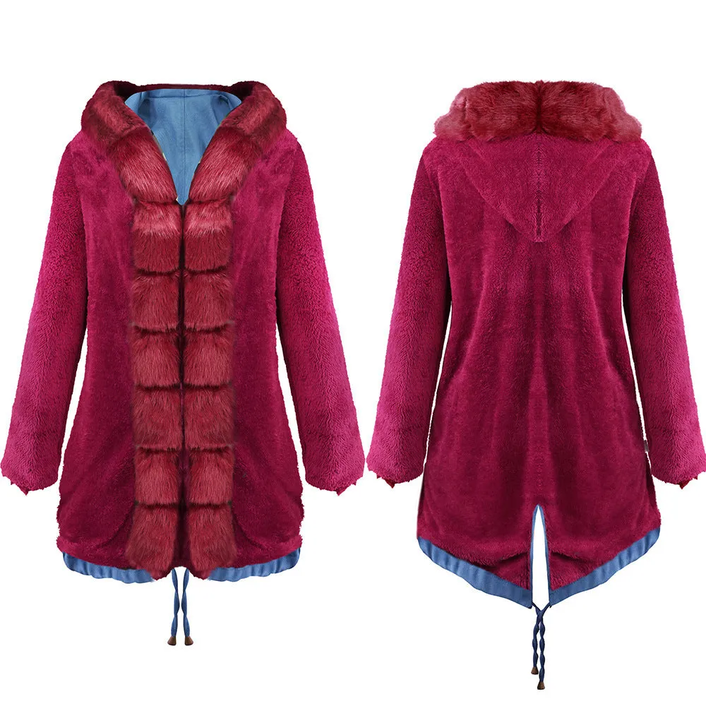 Women's Hooded Plush Coat