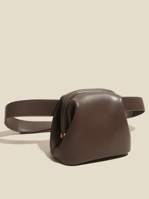 Women's Mini Brot Bag Leather Fanny Pack Clasp Closure Belt Bag