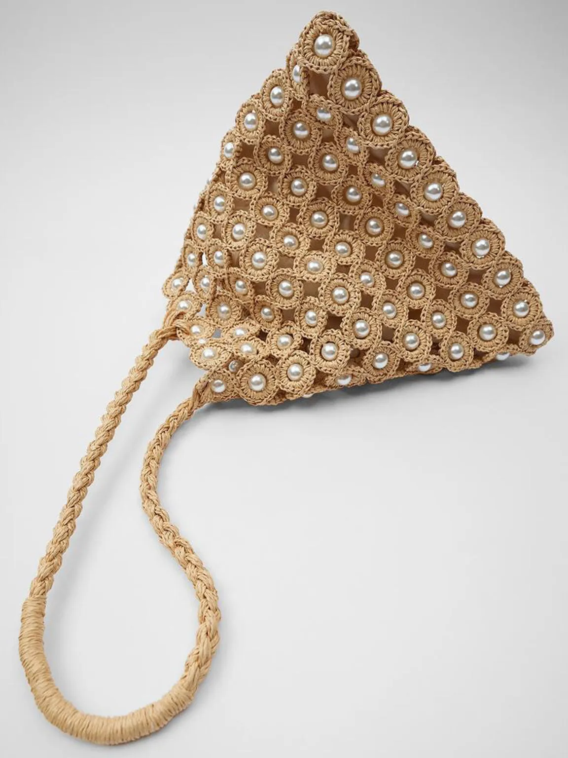Women's Summer Beaded Bag Straw Braided Bag Open-top Bucket Handbag Tote Bag Pearls Embellishment