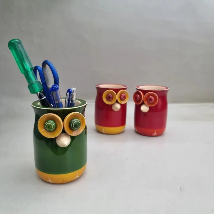 Wooden Owl Desk Organizer