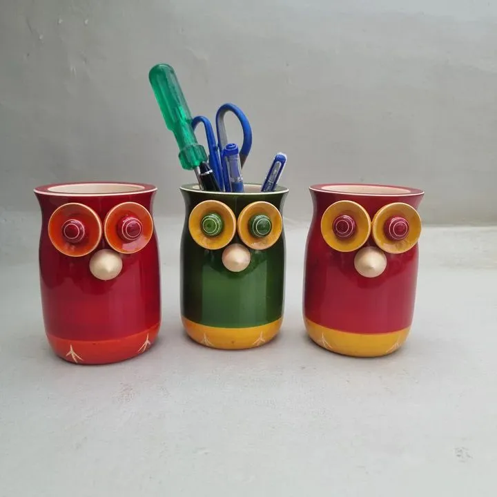 Wooden Owl Desk Organizer