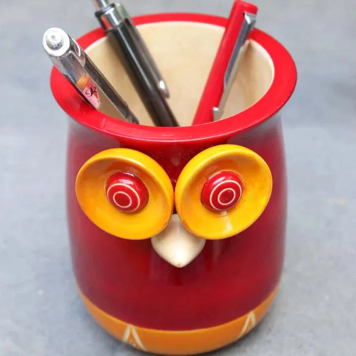 Wooden Owl Desk Organizer