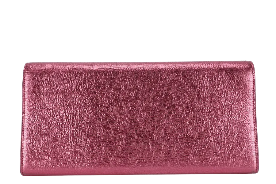 YVES SAINT LAURENT (YSL) METALLIC PINK LEATHER CASSANDRE CLUTCH WITH DUST COVER