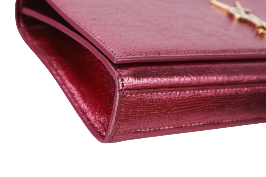 YVES SAINT LAURENT (YSL) METALLIC PINK LEATHER CASSANDRE CLUTCH WITH DUST COVER