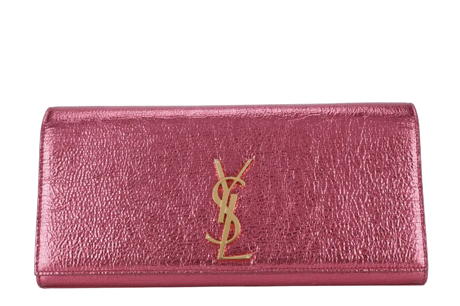 YVES SAINT LAURENT (YSL) METALLIC PINK LEATHER CASSANDRE CLUTCH WITH DUST COVER