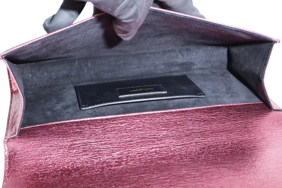 YVES SAINT LAURENT (YSL) METALLIC PINK LEATHER CASSANDRE CLUTCH WITH DUST COVER