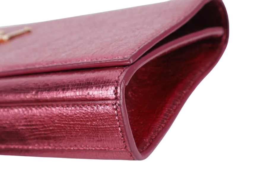 YVES SAINT LAURENT (YSL) METALLIC PINK LEATHER CASSANDRE CLUTCH WITH DUST COVER