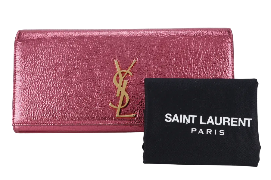 YVES SAINT LAURENT (YSL) METALLIC PINK LEATHER CASSANDRE CLUTCH WITH DUST COVER