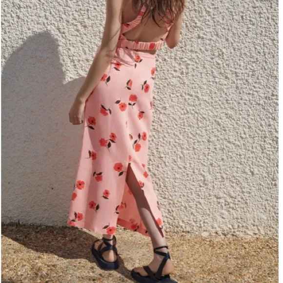 Zara Floral Printed Linen Maxi Skirt