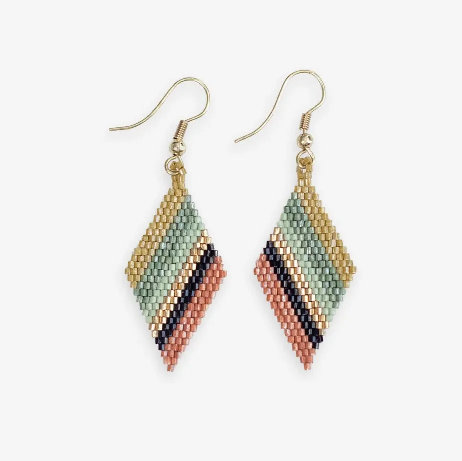 Zelda Angled Stripe Diamond Earrings Greens   Rust