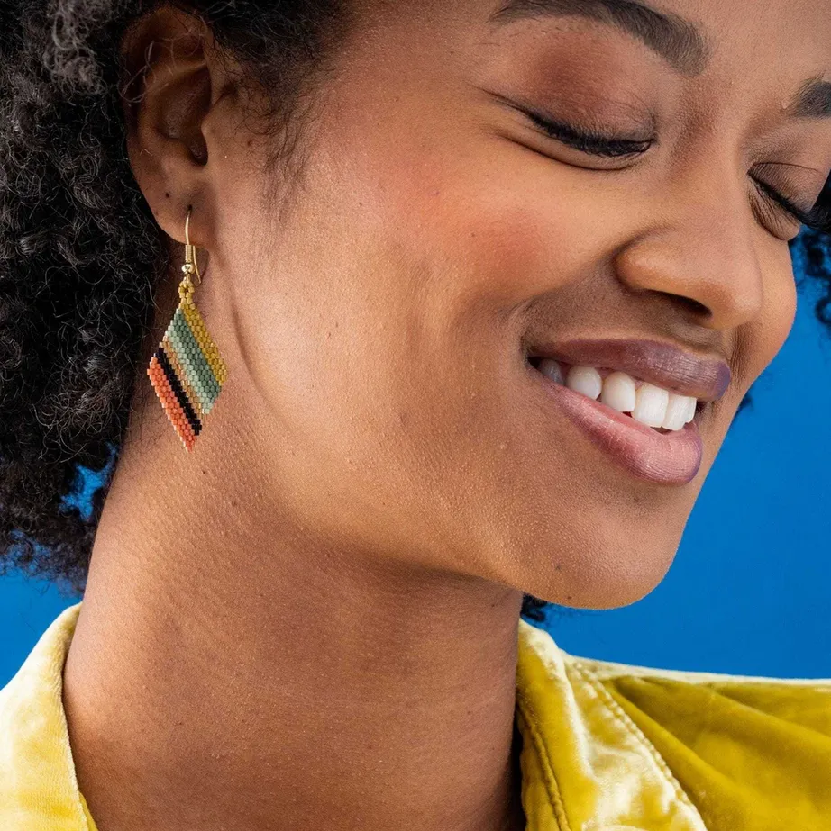 Zelda Angled Stripe Diamond Earrings Greens   Rust